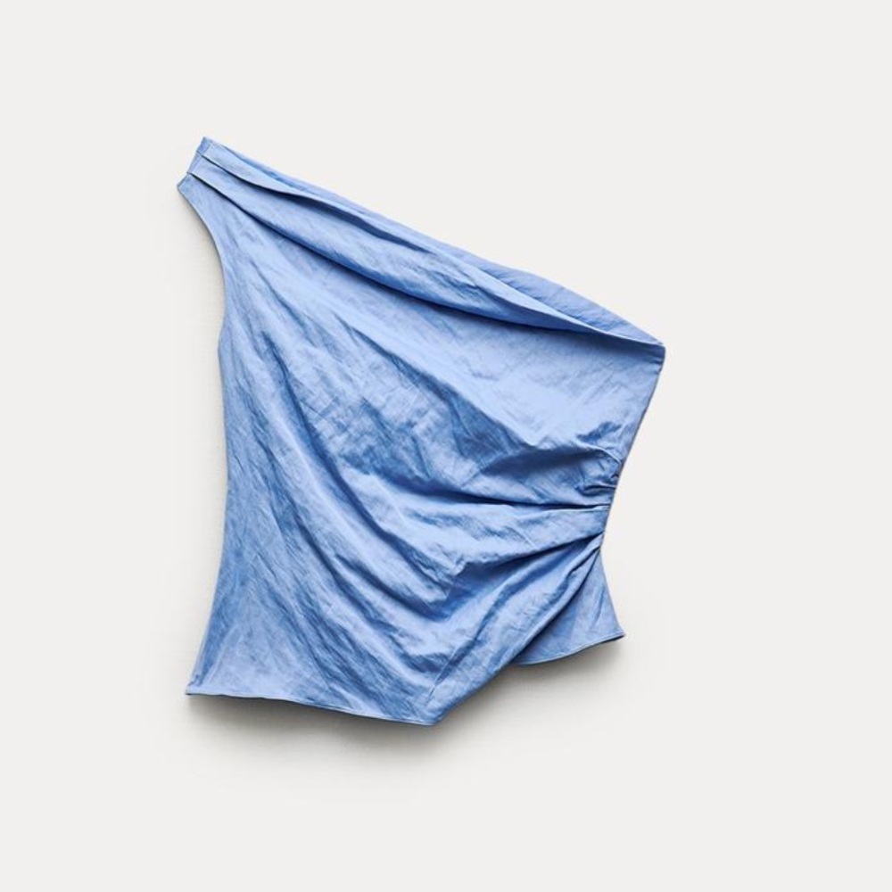 Wrinkled Ruched One-Shoulder Top